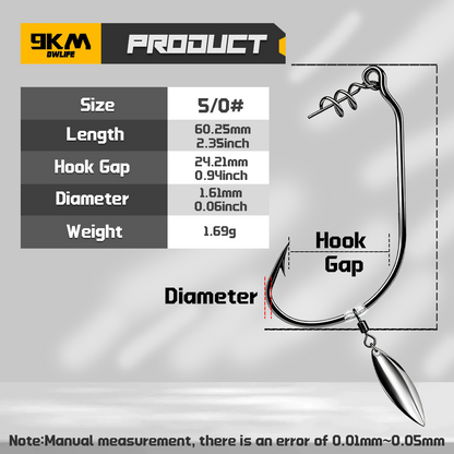 9KM Swimbait Hooks with Willow Blade 10pcs Weedless Twist Lock Bait Stopper Worm Hook