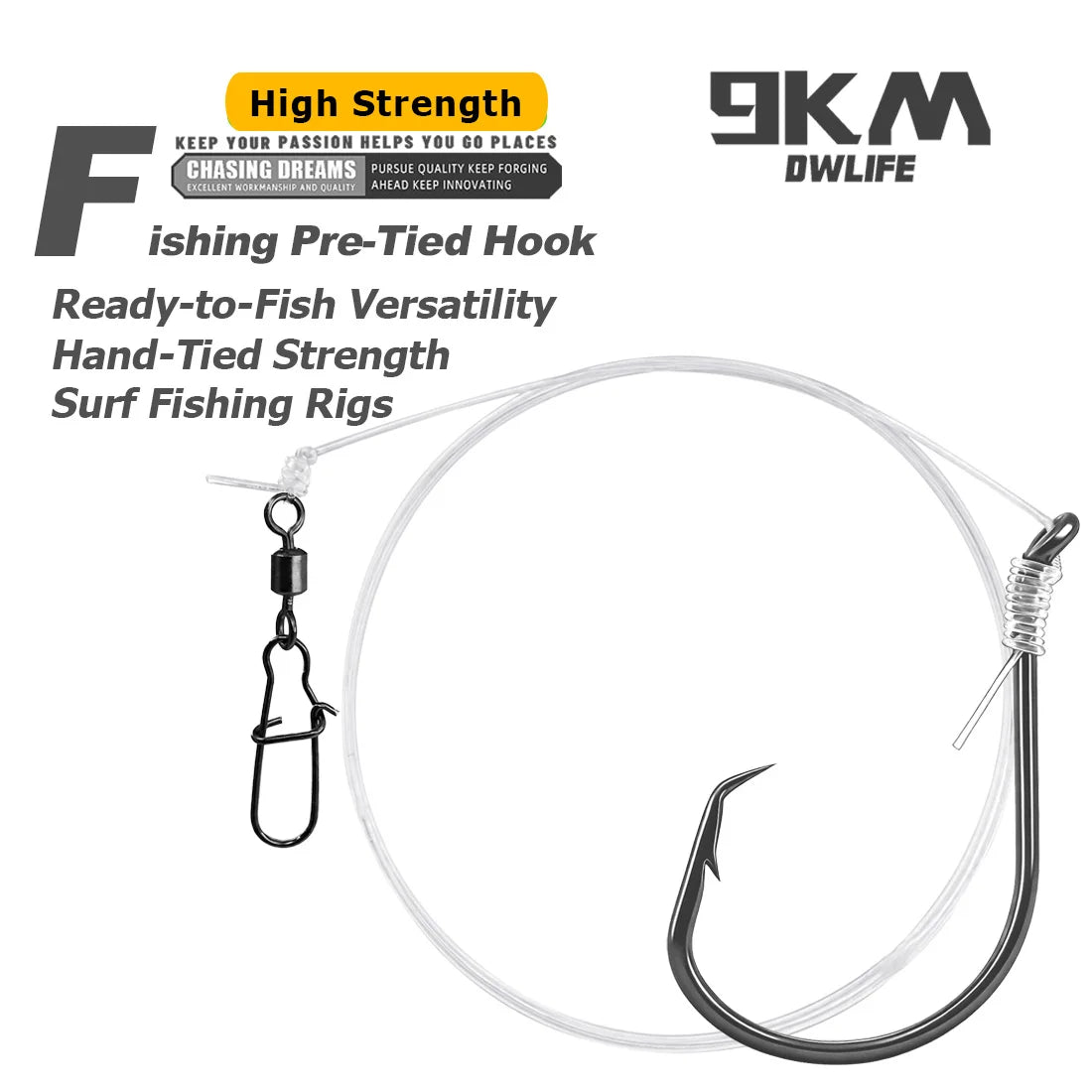 5-10pcs 9KM Pre-Tied Circle Hook for Surf Fishing Rig Offset Fishing Hook with Barrel Swivel for Catfish Striped Bass Snapper