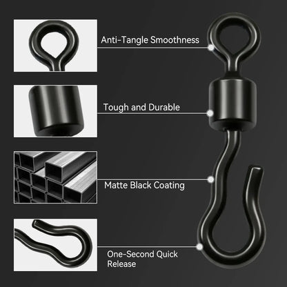 50-100pcs Extended Wavy American Snap Swivel Matte Black Bearing Rolling Connector