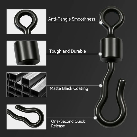 50-100pcs Extended Wavy American Snap Swivel Matte Black Bearing Rolling Connector