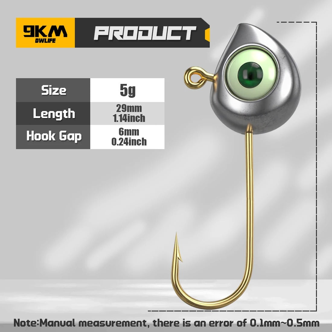 Swimbait Hook 10pcs Jig Head Hook with Luminous 3D Eyes Gold Soft Worm Hook