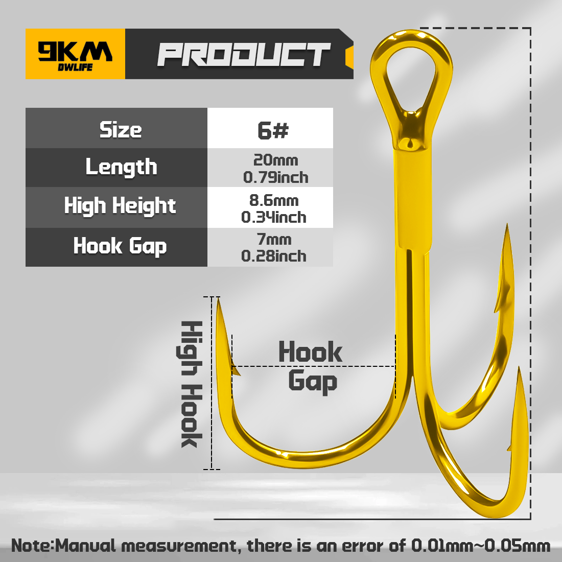 9KM Fishing Treble Hook 25pcs Gold Triple Hook Fishing Lure Replacement Hook for Saltwater 