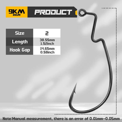 9KM Z-Bend EWG Worm Hook 25pcs Non-offset Soft Plastic Hook for Texas Rig Carolina Rig