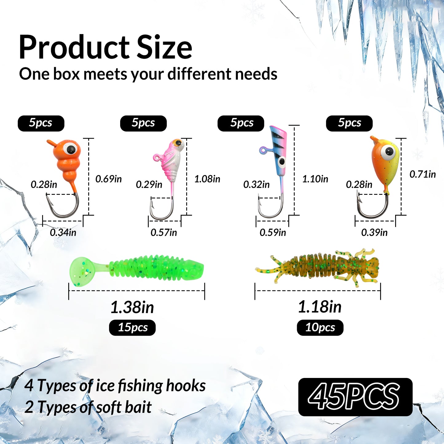 Ice Fishing Jigs and Lures Kit Jig Heads Hook
