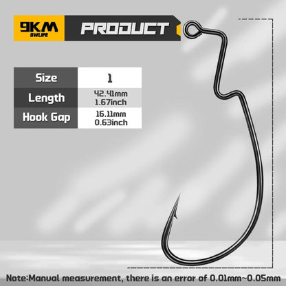 9KM Z-Bend EWG Worm Hook 25pcs Non-offset Soft Plastic Hook for Texas Rig Carolina Rig