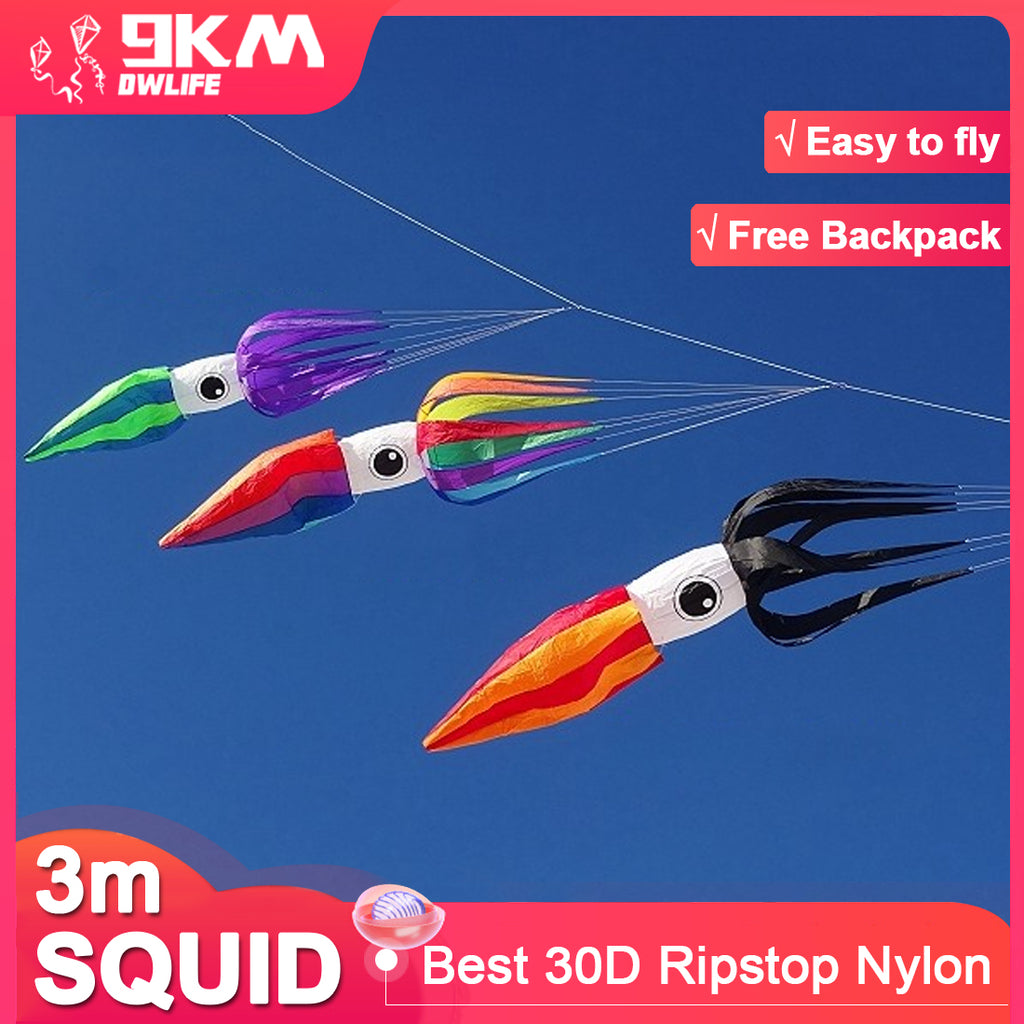 9KM 3m Squid Kite Line Laundry 30D Ripstop Nylon with Bag