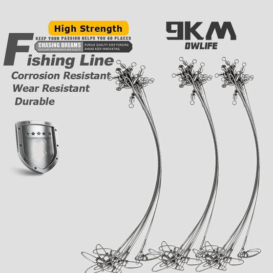 9KM 10PCS Steel Wire Leader with American Swivel Dual Snap Silver