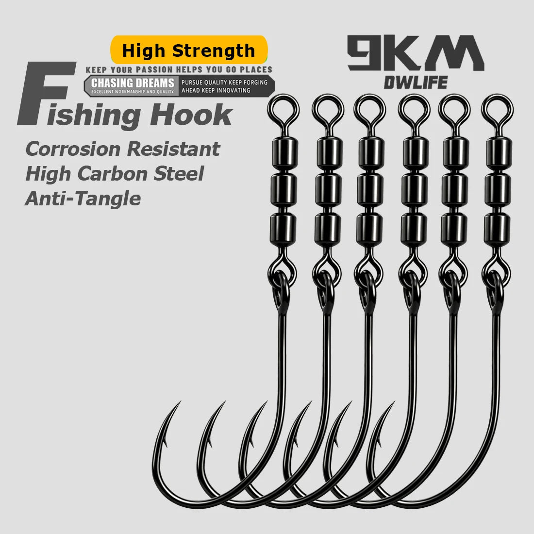 9KM 10pcs Fishing Spinning Hook with Swivel Rotating Rig Hook for Trout Bass Freshwater Fishing