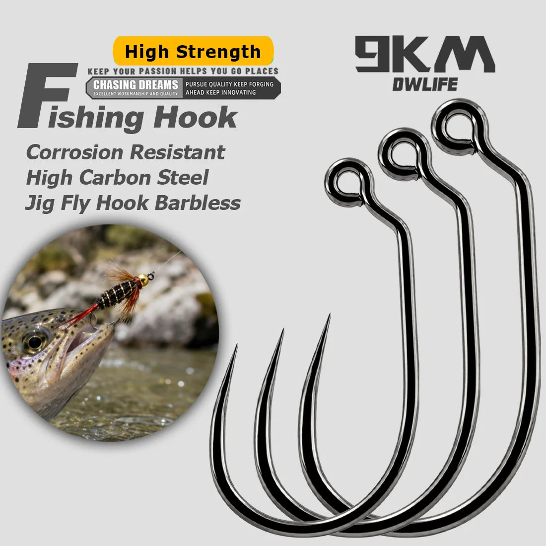 9KM Barbless Jig Fly Fishing Hooks 25-100pcs Wide-Gape Jig Fly Tying Hooks