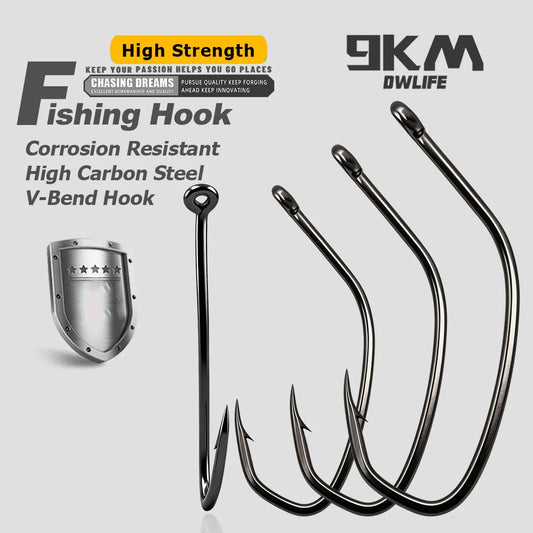 9KM Fishing Hook 25-100pcs High Carbon Steel Live Bait Hook Offset