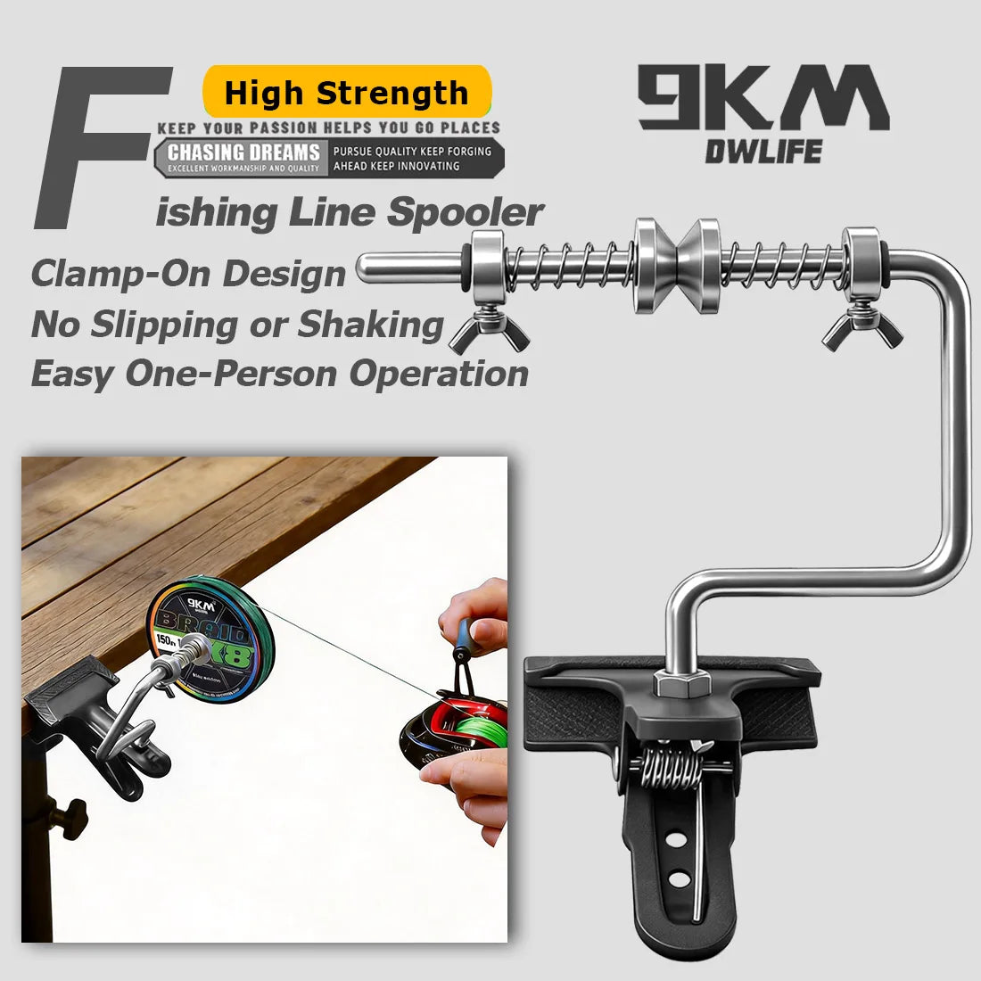 9KM Fishing Line Spooler Portable Fishing Line Winder Machine with Adjustable Tension Control No Line Twist Spooling Station