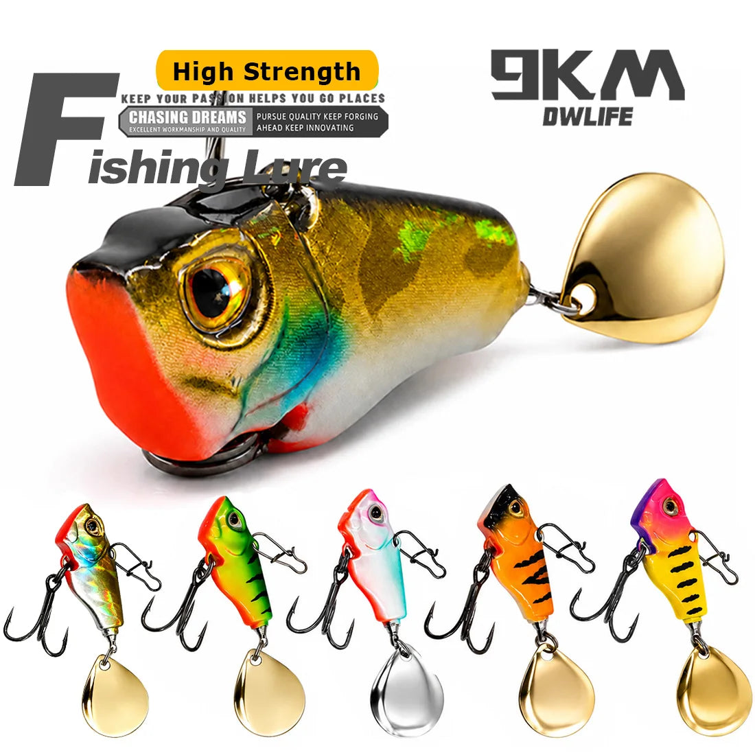 9KM Fishing Lure VIB Tail Spinner Bait Metal Sinking Lure Fishing Jigs Blade Bait Crankbait Fishing with Spinner Blade
