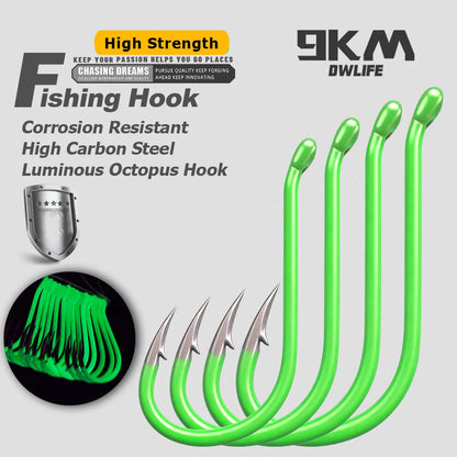 9KM Fishing Octopus Hook 25-100pcs Luminous Fishing Hook Offset Heavy Duty Live Bait Hook