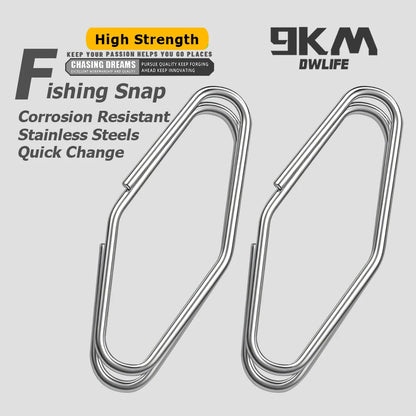 9KM Fishing Snap 50pcs Fishing Power Speed Clip Stainless Steel Snap for Fishing Lure Quick Change Clip