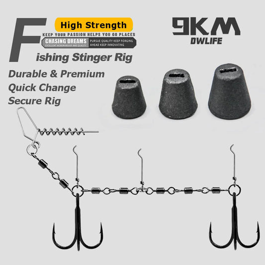 9KM Fishing Stinger Rig Treble Hook with Sinker Weight for Soft Bait Fishing Rig with Spring