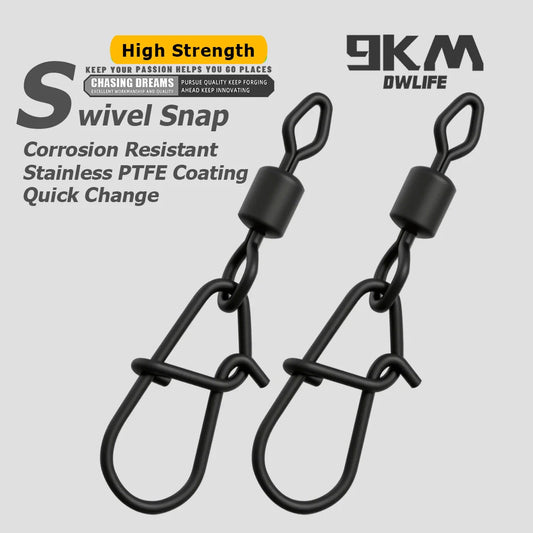 9KM Fishing Swivel Snap 15-45pcs PTFE Barrel Swivel Snap High Strength Lure Line Connector