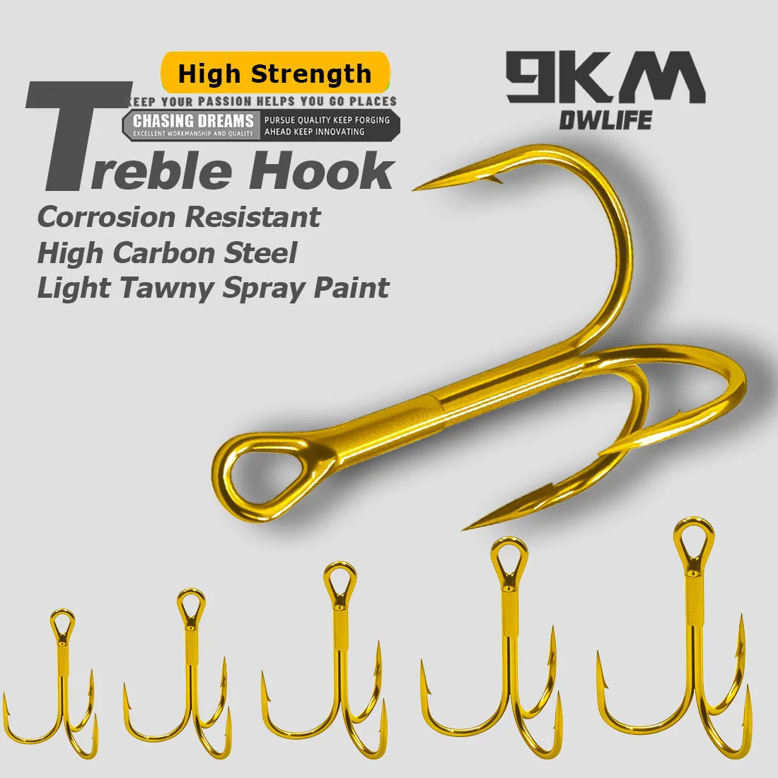9KM Fishing Treble Hook 25pcs Gold Triple Hook Fishing Lure Replacement Hook for Saltwater 