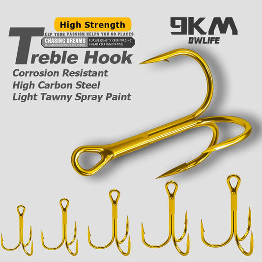 9KM Fishing Treble Hook 25pcs Gold Triple Hook Fishing Lure Replacement Hook for Saltwater 