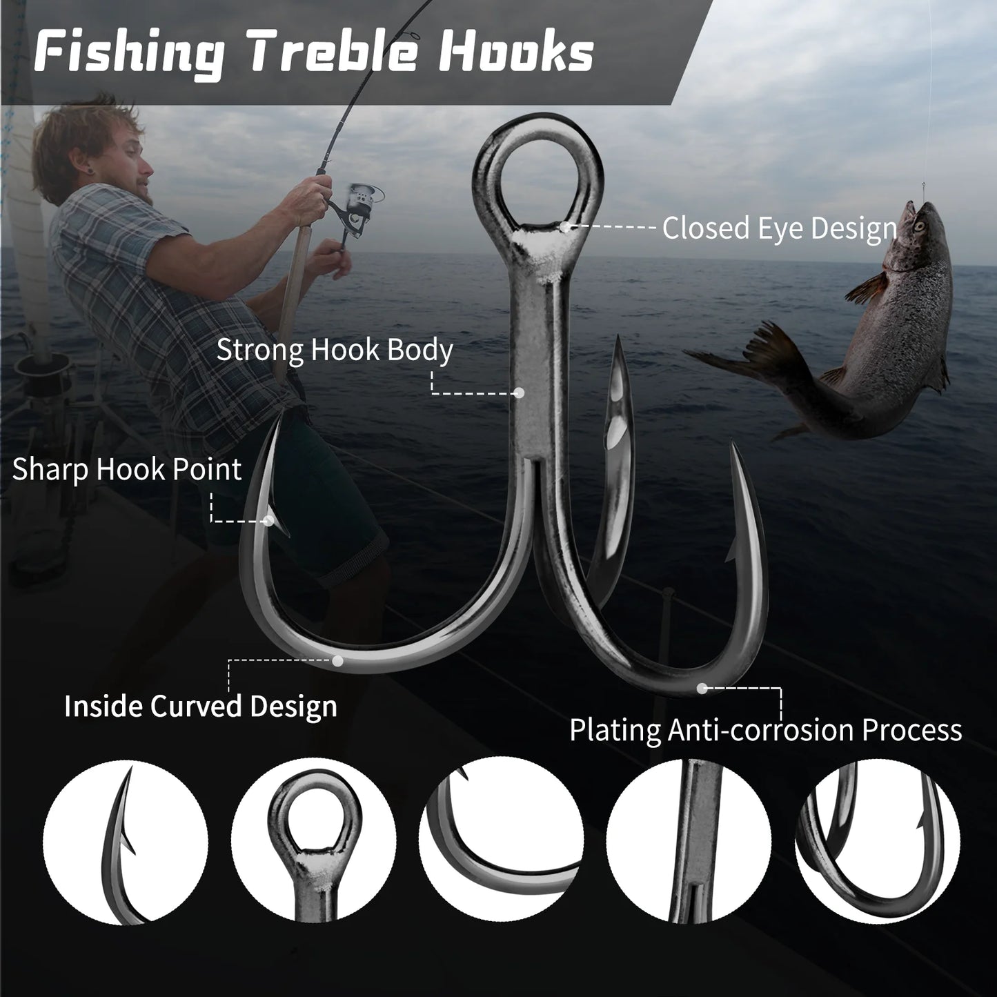 Fishing Treble Hooks Black 