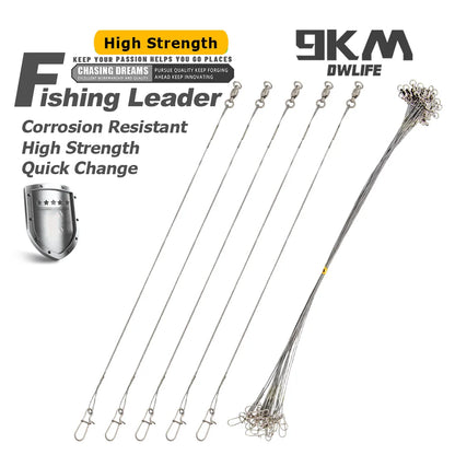 9KM Fishing Wire Leader 10-30pcs Stainless Heavy Duty Wire Leader