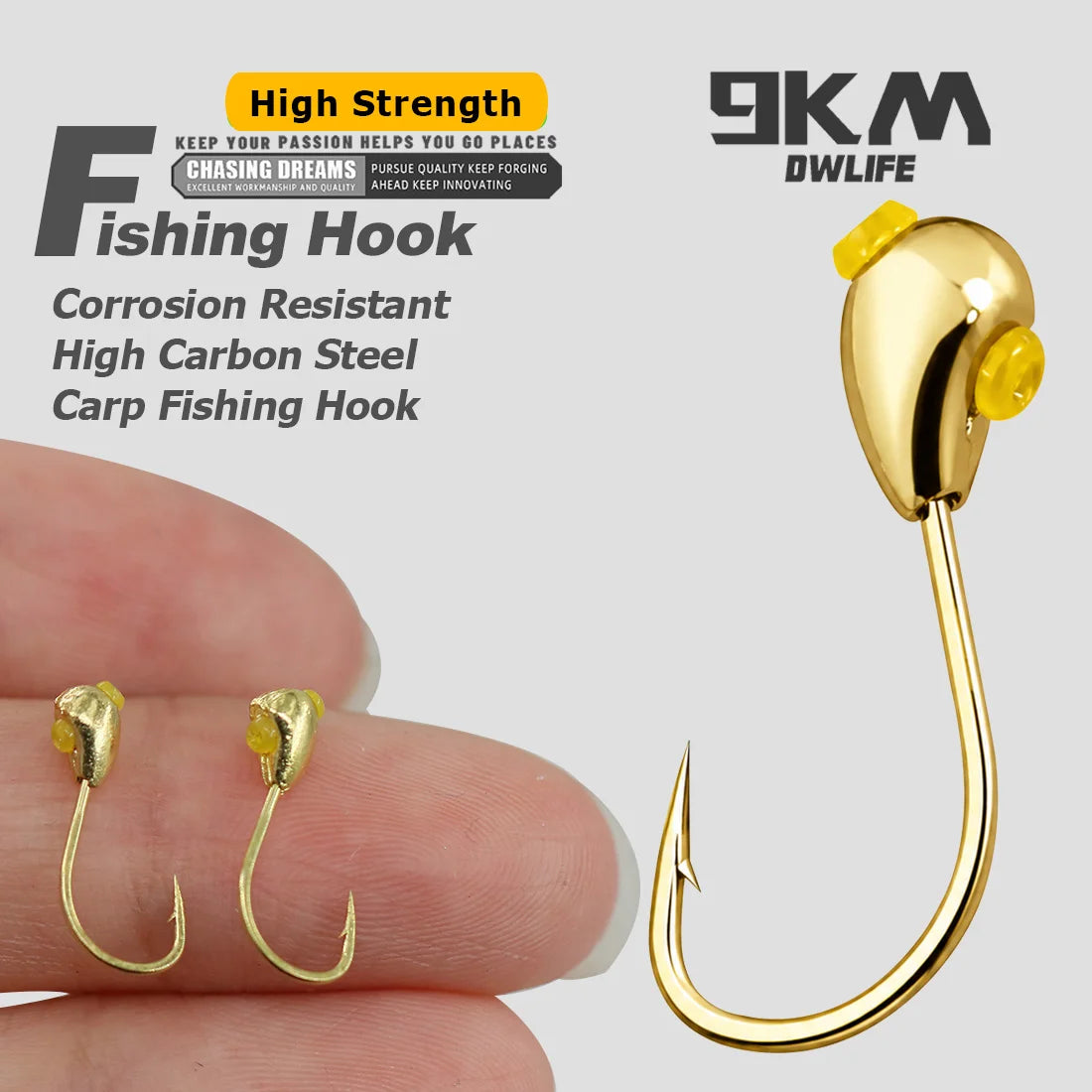 9KM Gold Overturned Hooks 10pcs Jig Lead Head Fishing Hooks Carp Fishing Hook