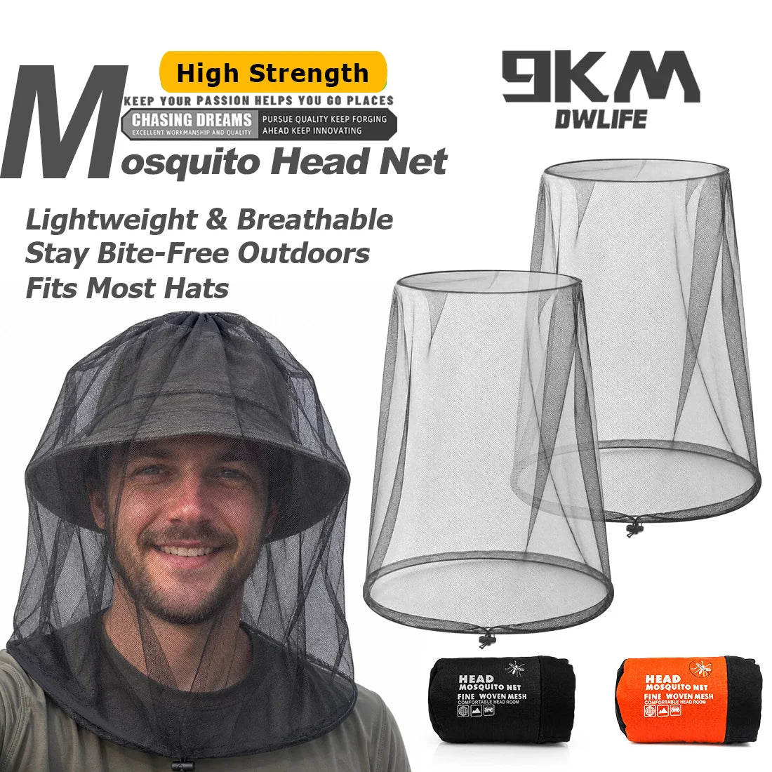 9KM Mosquito Head Net Breathable Bug Protection for Outdoor 2Pcs Mosquito Net with Adjustable Drawstring