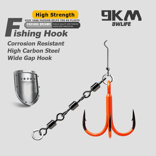 9KM Orange Treble Hooks with Snap Swivels Set