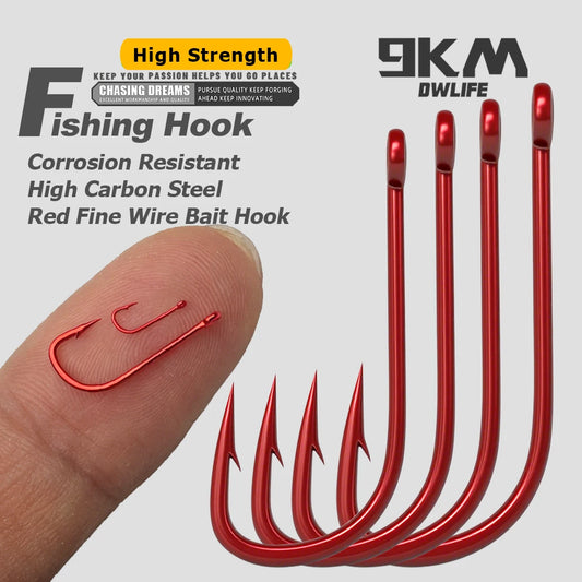 9KM Red Fine Wire Bait Hook 50-100pcs Match Fishing Hook for Crucian Carp Ultralight Bait Hook