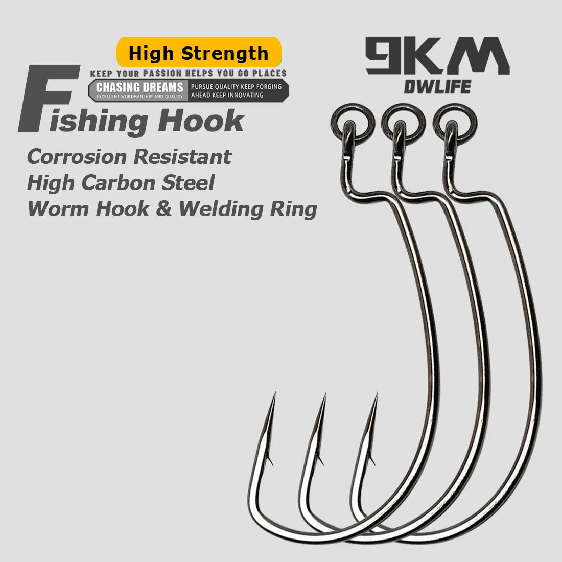 9KM Ringed EWG Worm Hook 25pcs Soft Worm Hook for Zander Bass Fishing Soft Plastic Lure Hook for Texas Rig Free Rig