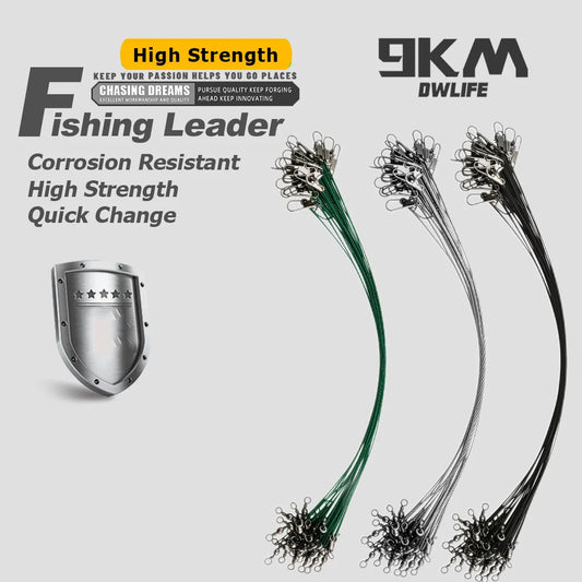 9KM Steel Wire Leader with Swivel 15cm-40cm Anti Bite Fishing Line