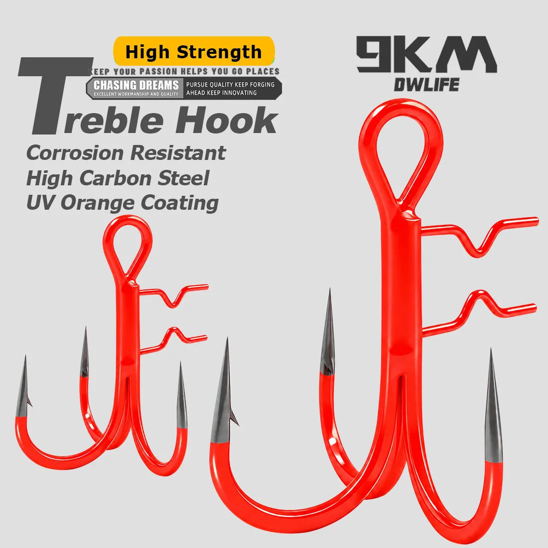 9KM UV Orange Fishing Treble Hook with Baitholder Spikes for Swimbait 5pcs Sting Rig Replacement Hook