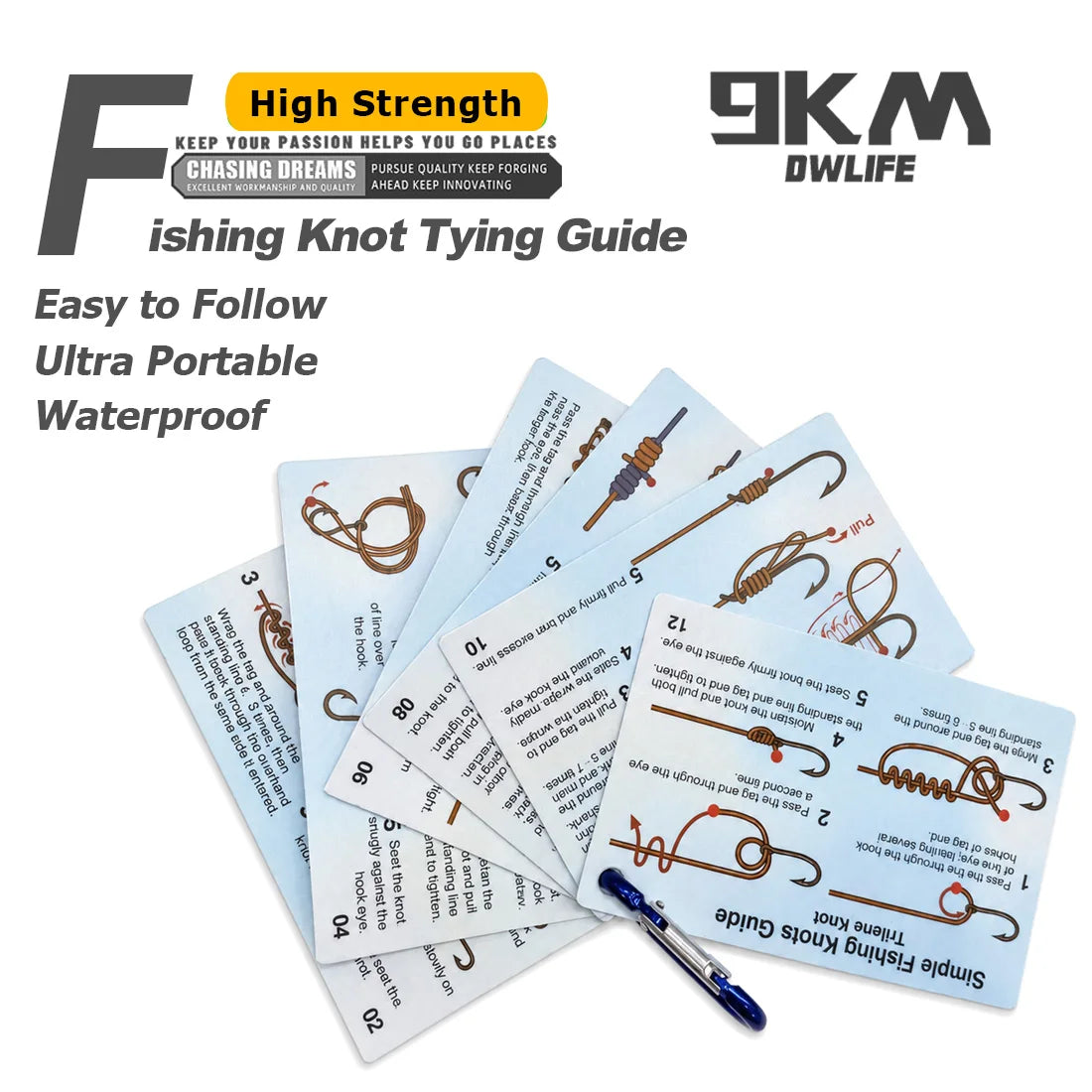 9KM Waterproof Knot Cards Fishing Knot Tying Instructions Card Portable Knot Book