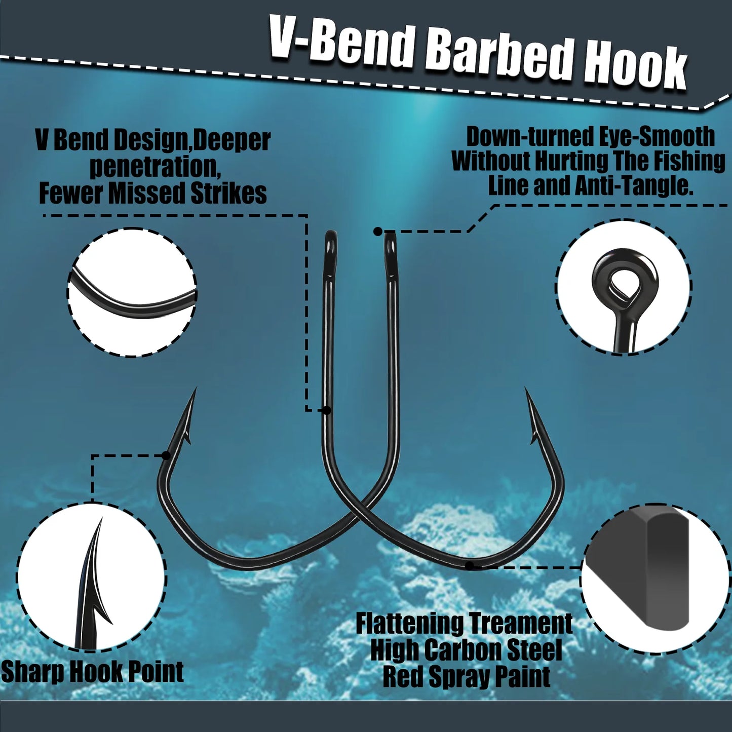 9KM Weedless Drop Shot Hooks 50-200pcs V-Bend Wide Gap Wacky Worm Rig Hooks Bass