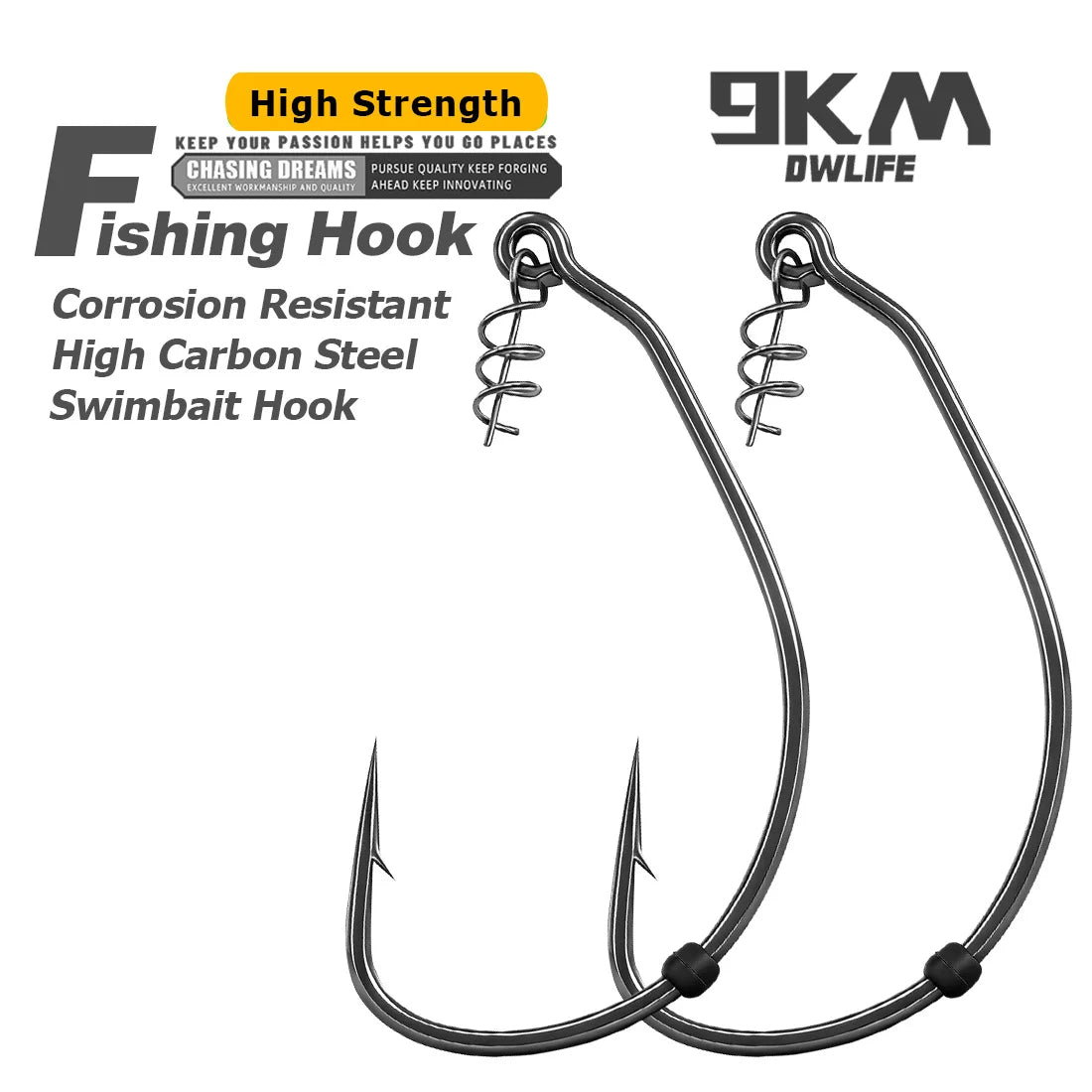 9KM Weedless Swimbait Hook 25pcs Extra Wide Gap Swimbait Hook with Bait Stopper Beads