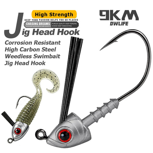 9KM Weedless Swimbait Jig Heads Hook 10pcs Swiming Jig Hook with with Fiber Weed Guard