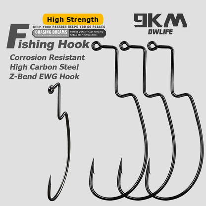 9KM Z-Bend EWG Worm Hook 25pcs Non-offset Soft Plastic Hook for Texas Rig Carolina Rig