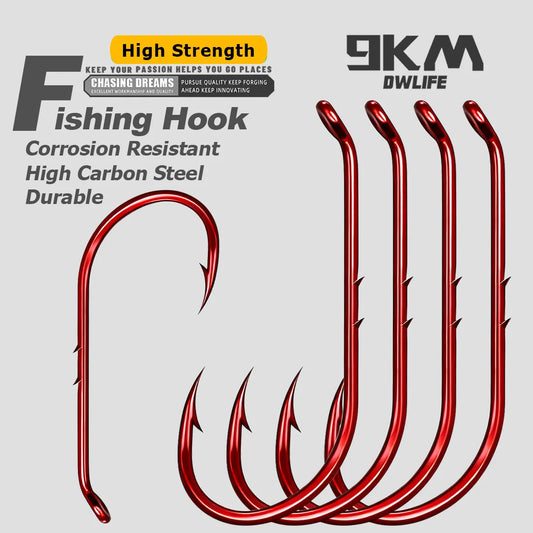 Baitholder Fishing Hooks 50-200pcs Red Double Barbed Long Shank Offset