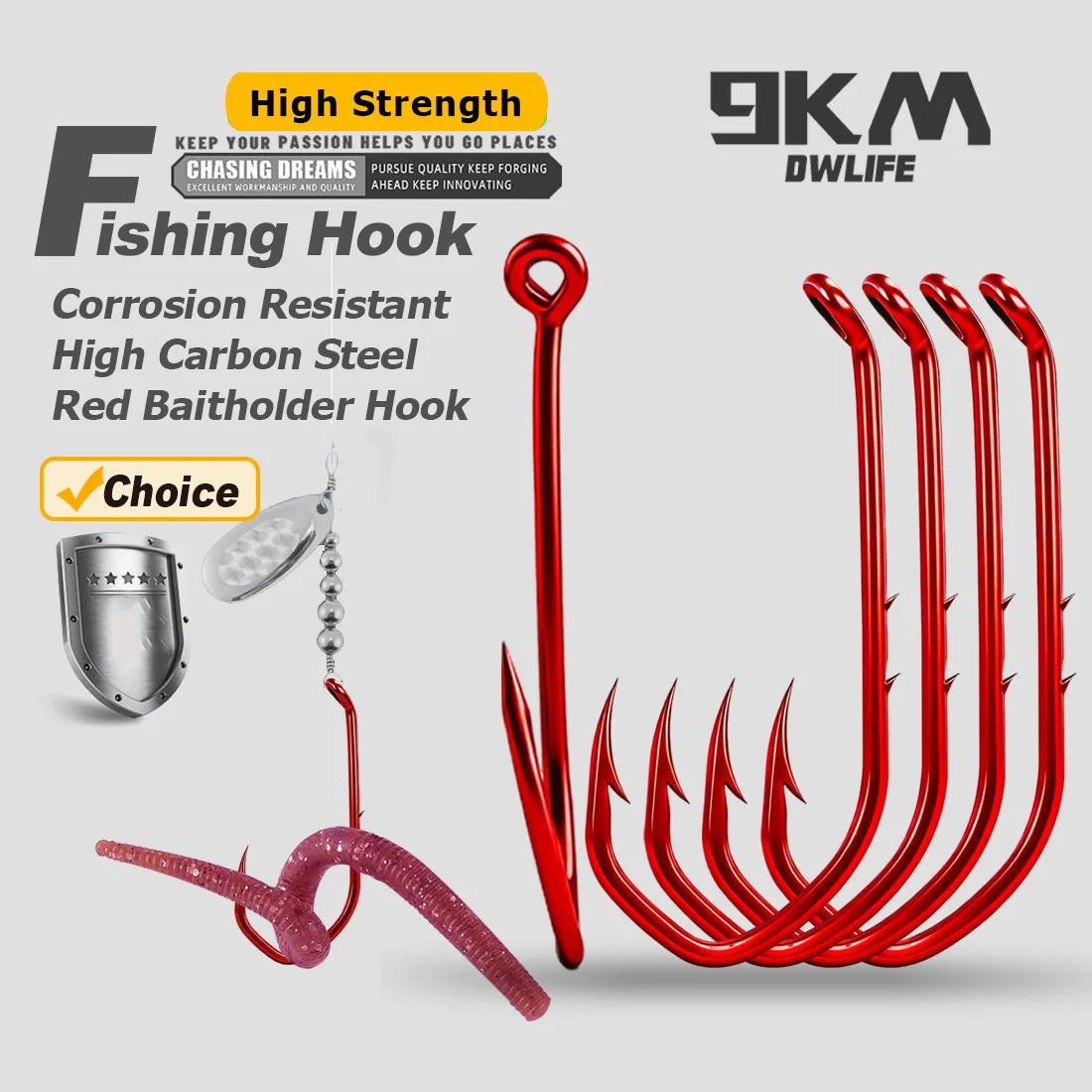 Baitholder Hook 50-100pcs Red Fishing Hook Offset Sea Barbed Hook V-Bend Worm Hook