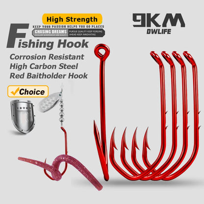 Baitholder Hook 50-100pcs Red Fishing Hook Offset Sea Barbed Hook V-Bend Worm Hook