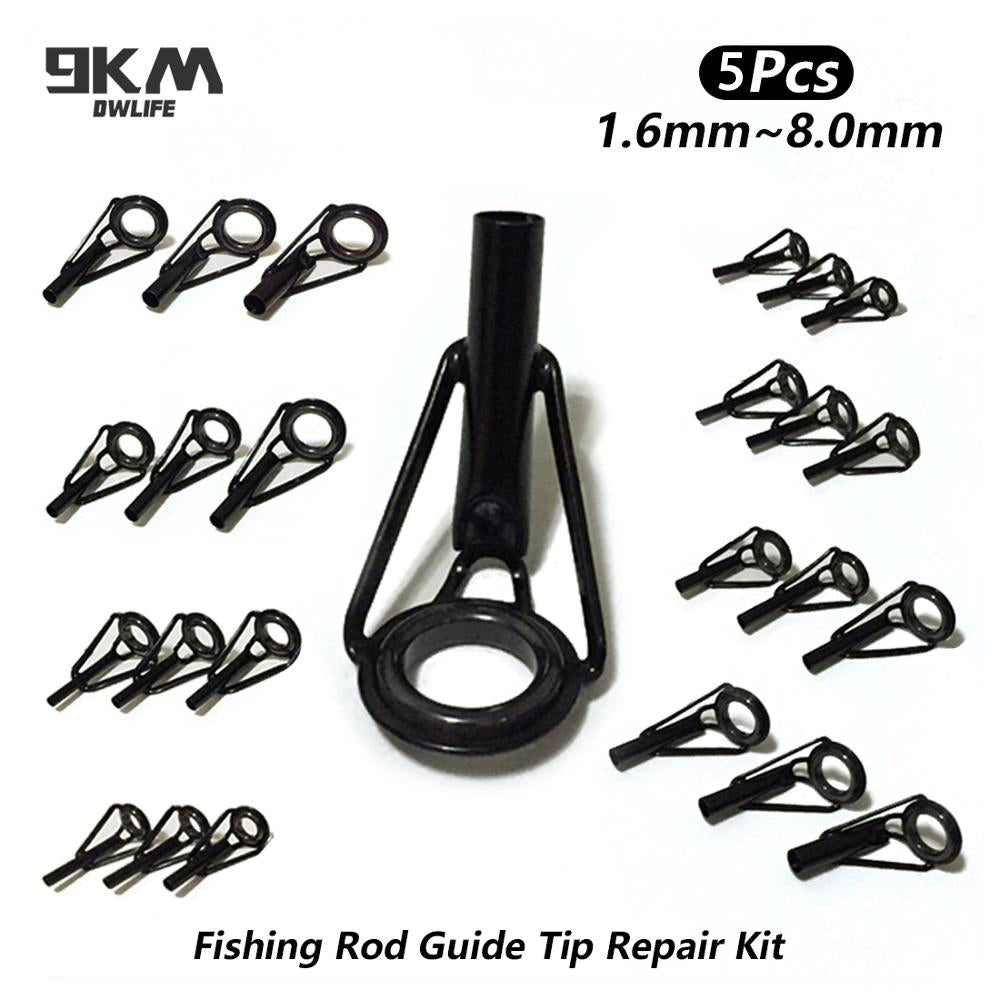 Black 5Pcs Fishing Rod Tip Guides 6#~16#