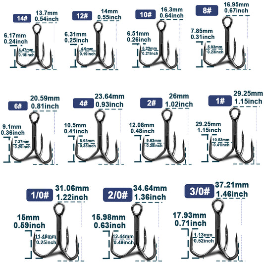 Fishing Treble Hooks 25~100Pcs Triple Hooks Crankbaits Spinners Replacement Fishing Hooks High Carbon Steel Freshwater Saltwater