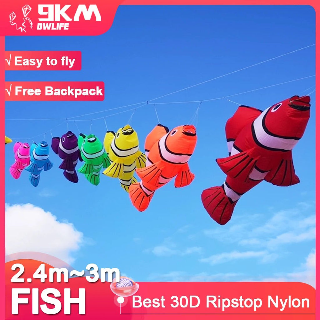  Fish Kite Soft Inflatable Line Laundry Kite 30D Ripstop Nylon with Bag