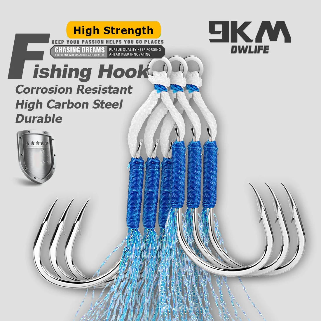 Fishing Assist Hook 10-20pcs Double Pair Barbed Hook with Blue Feather