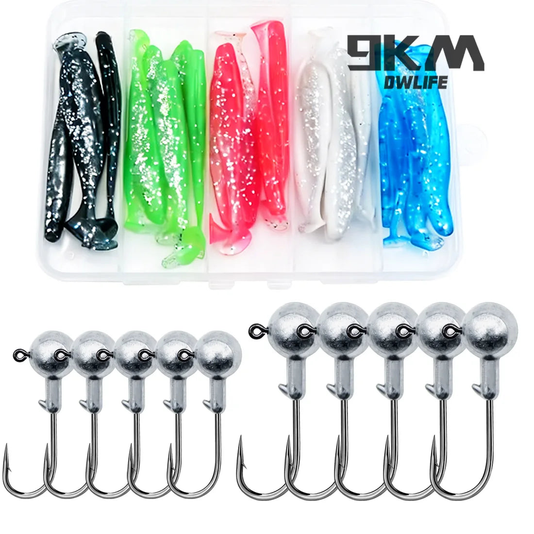 Fishing Lure Kit 35pcs Paddle Tail Swimbaits Lure with Round Jig Hook
