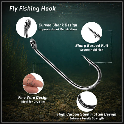 Fly Fishing Hook 25-100pcs Fly Hook for Dry Wet Nymph Streamers Flies Curved Fishing Hook