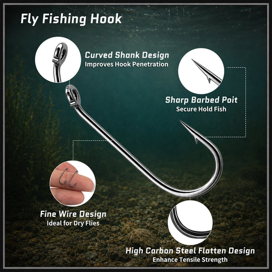 Fly Fishing Hook 25-100pcs Fly Hook for Dry Wet Nymph Streamers Flies Curved Fishing Hook