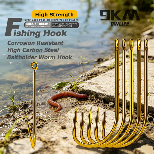  Long Shank Baitholder Hook 25-100pcs Double Barbed Gold Hook Offset Live Bait Hook