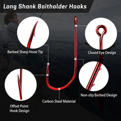Long Shank Red Worm Hook Holder Bait Hook 