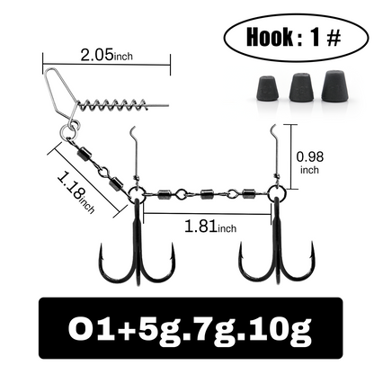 9KM Fishing Stinger Rig Treble Hook with Sinker Weight for Soft Bait Fishing Rig with Spring
