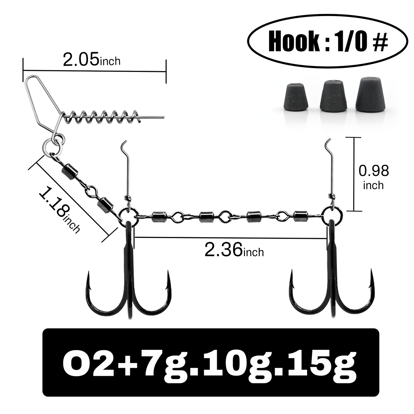 9KM Fishing Stinger Rig Treble Hook with Sinker Weight for Soft Bait Fishing Rig with Spring